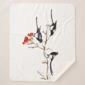 Waterverf Magpie Family Friends Tree Berry Winter Sherpa Deken (Voorkant)