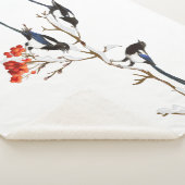 Waterverf Magpie Family Friends Tree Berry Winter Sherpa Deken (3/4)