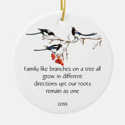 Waterverf Magpie Family Quote Animal Natuur Keramisch Ornament (Voorkant)