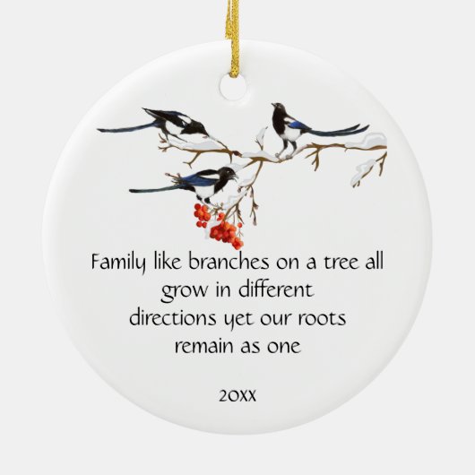 Waterverf Magpie Family Quote Animal Natuur Keramisch Ornament (Achterkant)