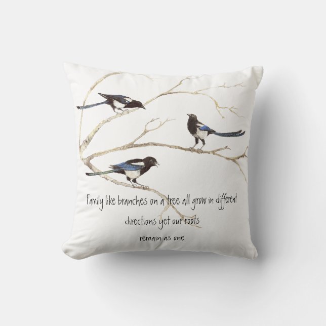 Waterverf Magpie Family Quote Animal Natuur Kussen (Voorkant)