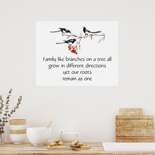 Waterverf Magpie Family Quote Animal Natuur Poster (Keuken)