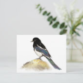 Waterverf Magpie Garden Bird Natuur Briefkaart (Staand voorkant)