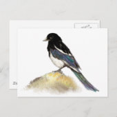 Waterverf Magpie Garden Bird Natuur Briefkaart (Voorkant / Achterkant)