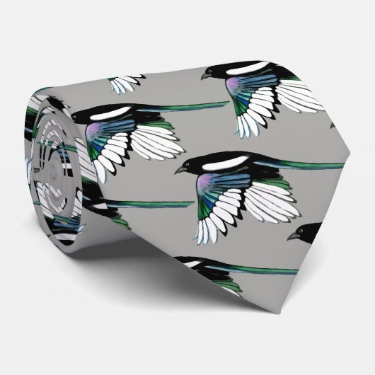 Waterverf Magpie in Flight Garden Vogelkunst Stropdas (Opgerold)