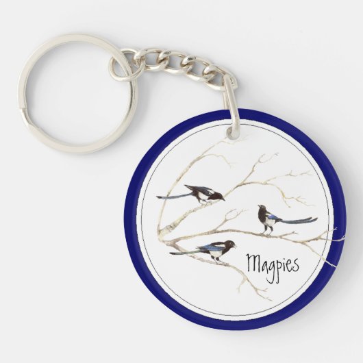 Waterverf Magpie Tuin Vogel Natuur Kunst Sleutelhanger (Voorkant)