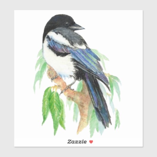Waterverf Magpie Tuin Vogel Natuur Kunst Sticker (Vel)