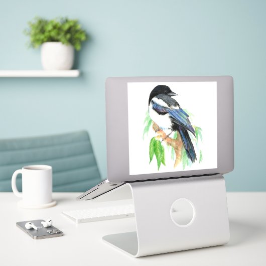 Waterverf Magpie Tuin Vogel Natuur Kunst Sticker (Laptop op bureau)