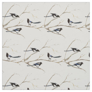 Waterverf Magpie Tuin Vogels in een boom Stof