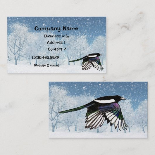 Waterverf Magpie, Vogel, Natuur, Wilde dieren Visitekaartje (Voorkant / Achterkant)