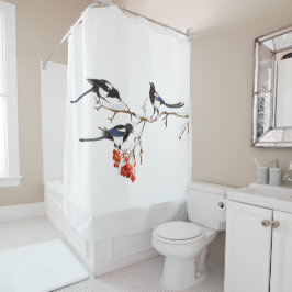 Waterverf Magpies Garden Bird Wildlife Art Douchegordijn