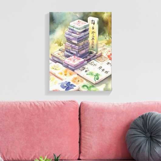 Waterverf Mahjong Art Canvas Afdruk (Insitu (Woonkamer))