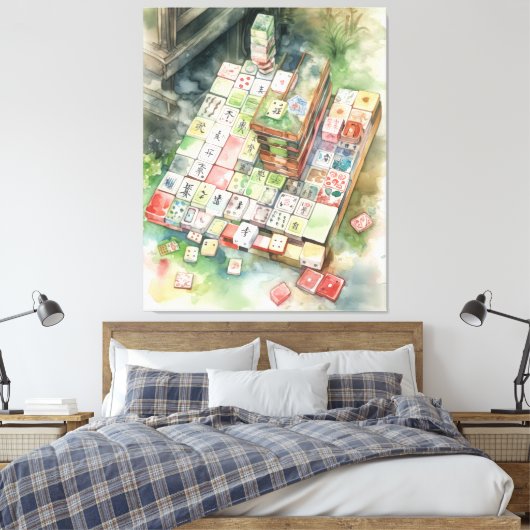 Waterverf Mahjong Art Canvas Afdruk (Insitu (Slaapkamer))