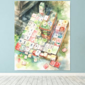 Waterverf Mahjong Art Canvas Afdruk (Insitu (Houten vloer))