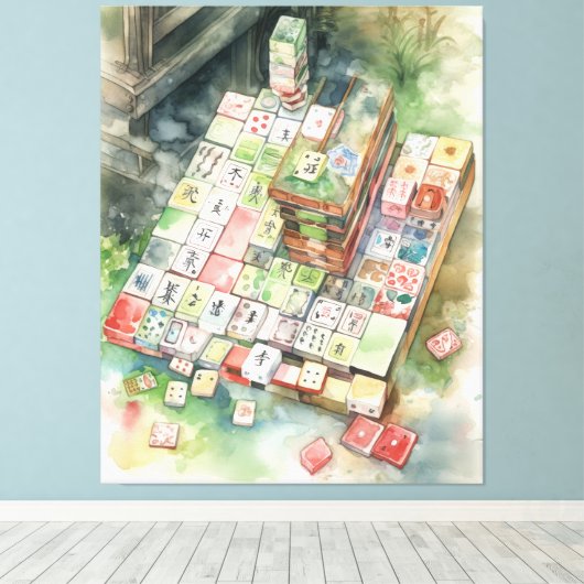 Waterverf Mahjong Art Canvas Afdruk (Insitu (Houten vloer))
