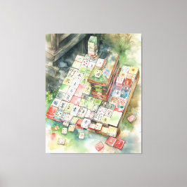 Waterverf Mahjong Art Canvas Afdruk