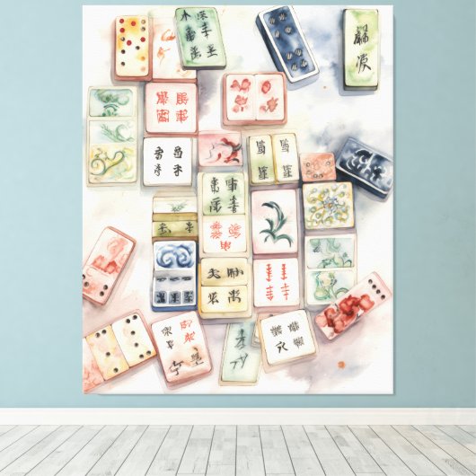 Waterverf Mahjong Art Print (Insitu (Houten vloer))