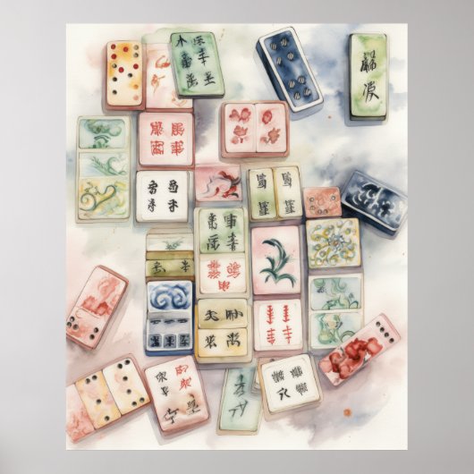 Waterverf Mahjong Art Print (Voorkant)