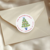 Waterverf Mahjong Kerstboom Adres Ronde Sticker