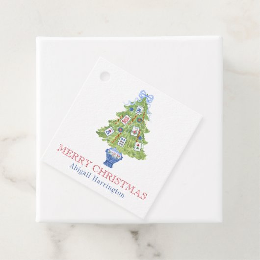 Waterverf Mahjong kerstboom Bedankjes Labels (In situ)