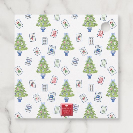 Waterverf Mahjong kerstboom Bedankjes Labels (Achterkant)