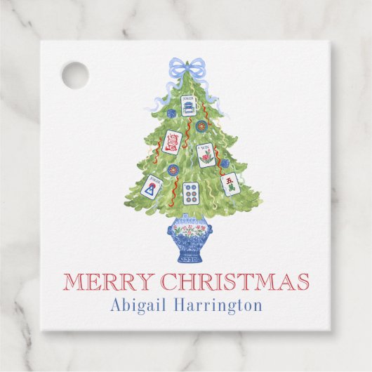 Waterverf Mahjong kerstboom Bedankjes Labels (Voorkant)