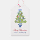 Waterverf Mahjong kerstboom Cadeaulabel (Voorkant)