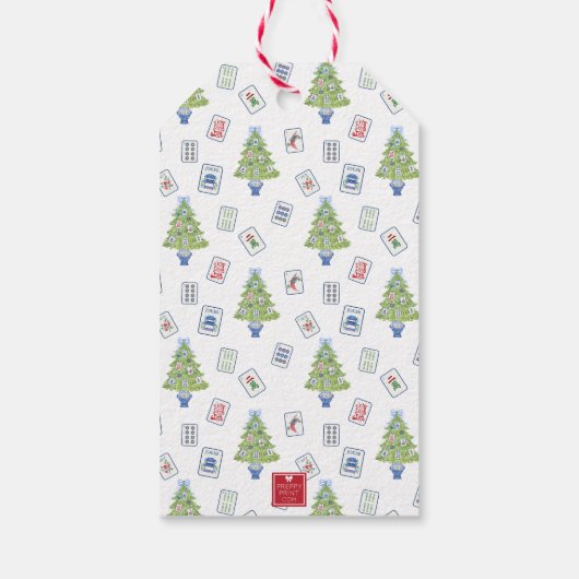 Waterverf Mahjong kerstboom Cadeaulabel (Achterkant)