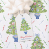 Waterverf Mahjong kerstboom Cadeaulabel