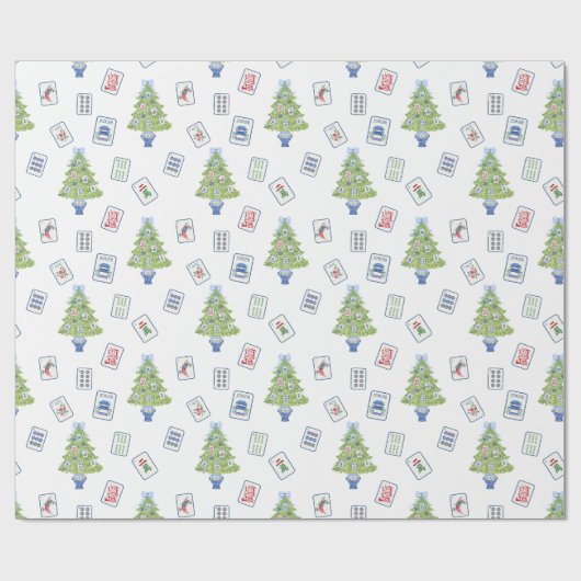 Waterverf Mahjong kerstboom Cadeaupapier (Vlak)