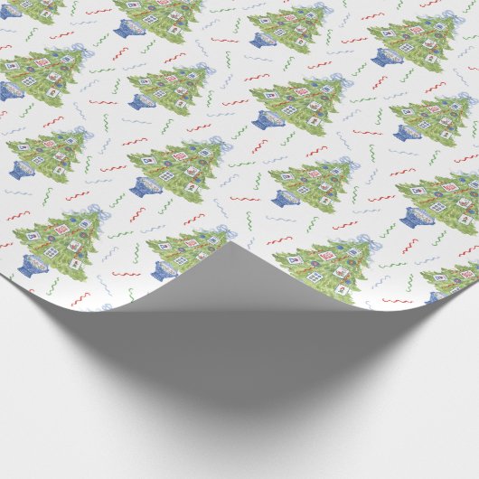 Waterverf Mahjong kerstboom Cadeaupapier (Hoek)
