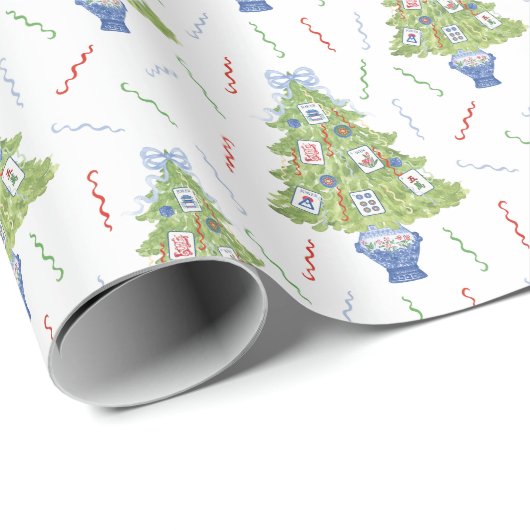 Waterverf Mahjong kerstboom Cadeaupapier (Rol Hoek)