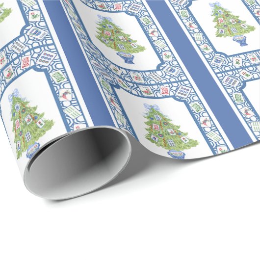 Waterverf Mahjong kerstboom Cadeaupapier (Rol Hoek)