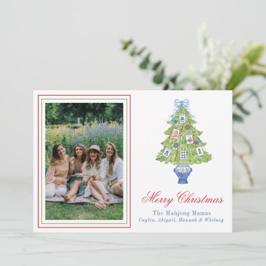 Waterverf Mahjong Kerstboom Foto Feestdagenkaart (Staand voorkant)