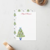 Waterverf Mahjong kerstboom gepersonaliseerd Notitiekaartje (Voorkant / Achterkant in situ)