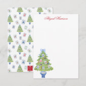 Waterverf Mahjong kerstboom gepersonaliseerd Notitiekaartje (Voorkant / Achterkant)