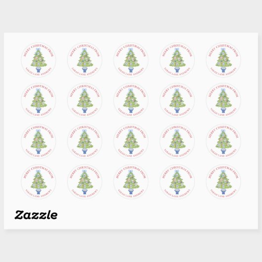 Waterverf Mahjong Kerstboom Gift Ronde Sticker (Vel)