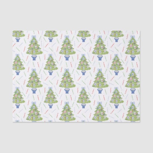 Waterverf Mahjong kerstboom Tissuepapier (Voorkant)