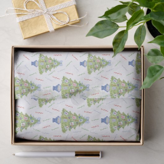 Waterverf Mahjong kerstboom Tissuepapier (Geschenk)