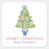 Waterverf Mahjong kerstboom Vierkante Sticker (Voorkant)