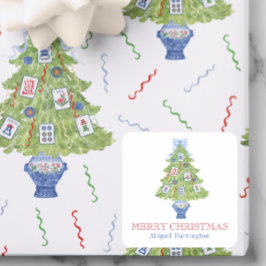Waterverf Mahjong kerstboom Vierkante Sticker