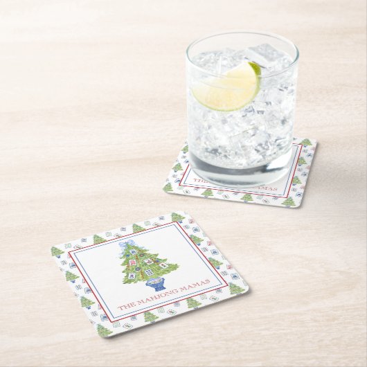 Waterverf Mahjong kerstboomfeest Kartonnen Onderzetters (Insitu)