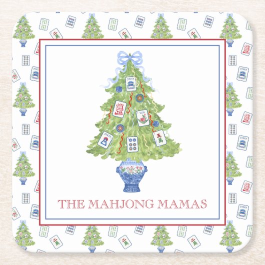 Waterverf Mahjong kerstboomfeest Kartonnen Onderzetters (Voorkant)