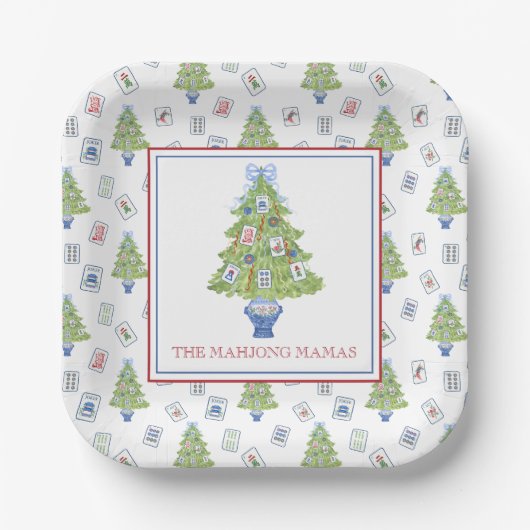 Waterverf Mahjong kerstboomfeest Papieren Bordje (Voorkant)