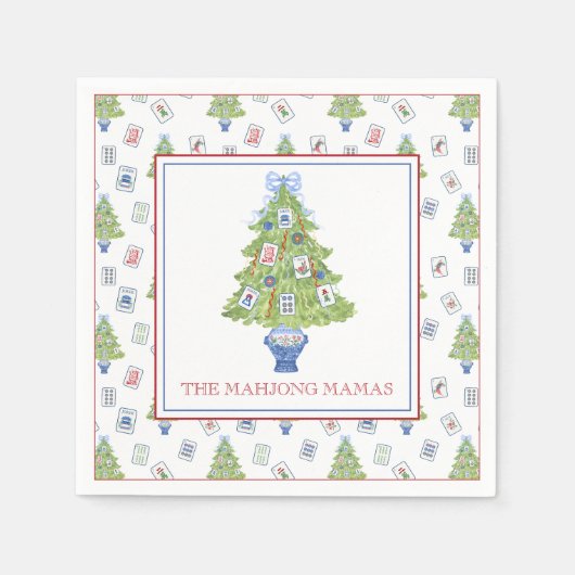 Waterverf Mahjong kerstboomfeest Servet (Voorkant)