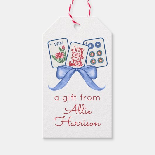 Waterverf Mahjong Tegels & Bogen behuizing Cadeaulabel (Voorkant)