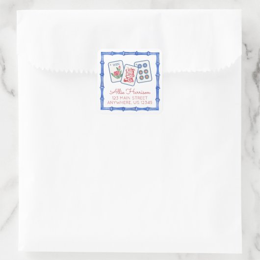 Waterverf Mahjong Tegels & Bogen behuizing Vierkante Sticker (Tas)