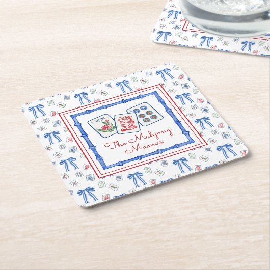 Waterverf Mahjong Tegels & Bogen Party Kartonnen Onderzetters (Schuin)