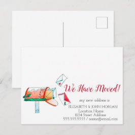 Waterverf mailbox kerstmis we hebben verplaatst aankondigingskaart