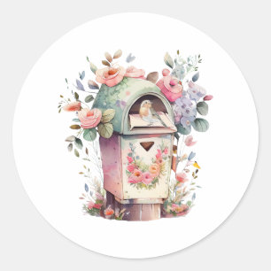Waterverf Mailbox met Flowers en Bird Ronde Sticker